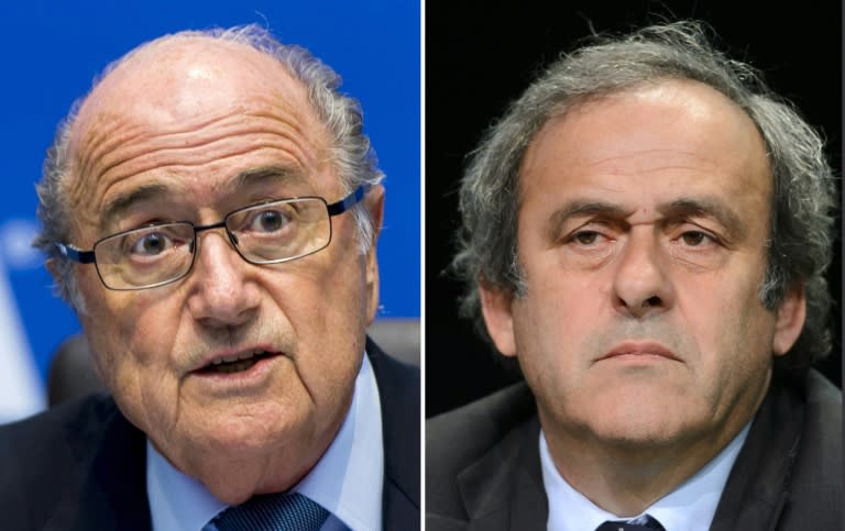 Former FIFA president Sepp Blatter (left) and disgraced UEFA president Michel Platini