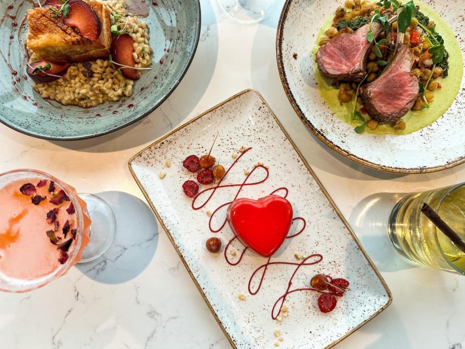 Photo of dining options featuring a heart at Grand Traverse Resort and Spa, which offers a romantic dinner as part of its Valentine's Day specials.