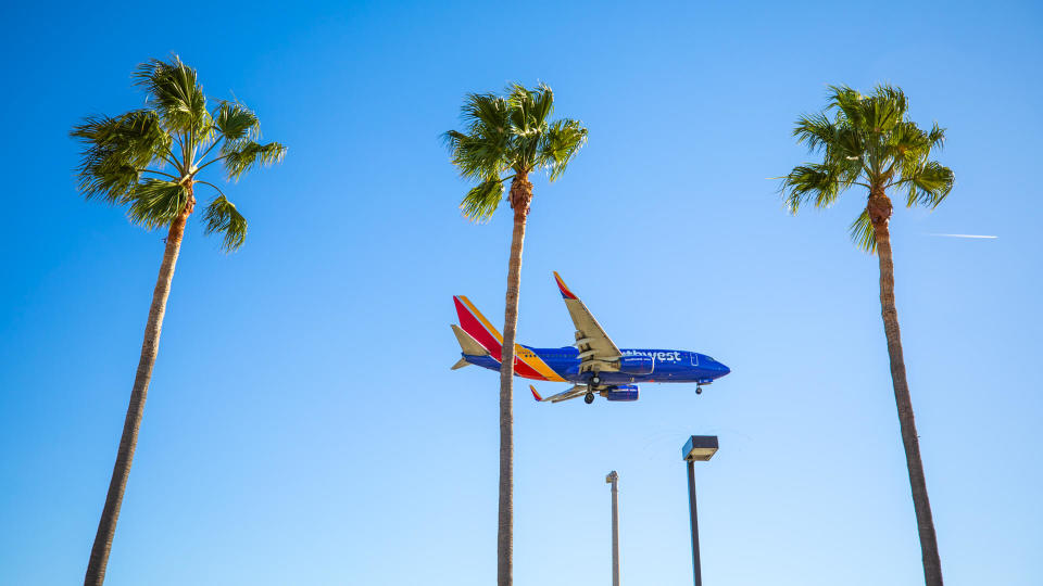 Los Angeles, United States - October 20th, 2018: Southwest Airlines landing at LAX (Tom Bradley International Airport) in Los Angeles at mid day.