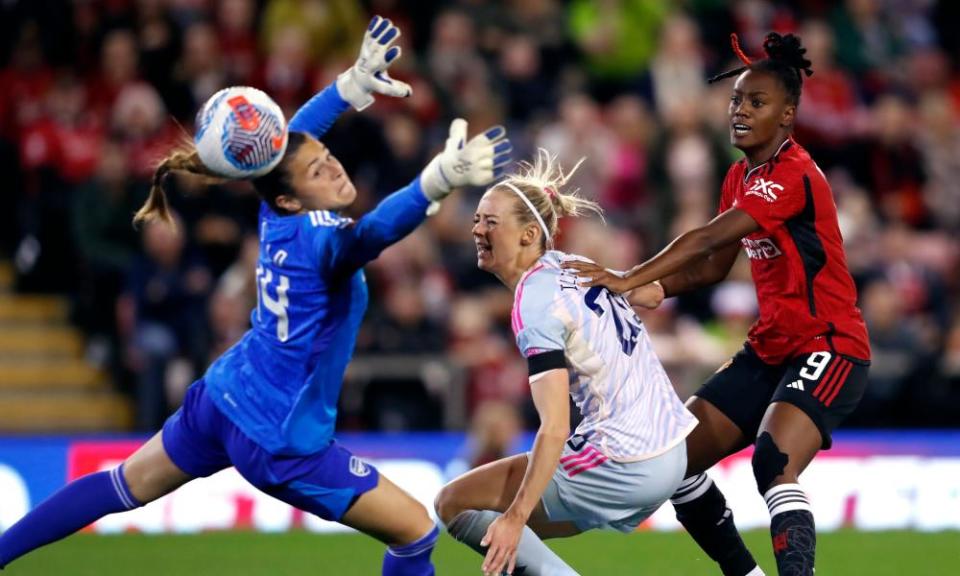 Melvine Malard (right) scores on her WSL debut for Manchester United against Arsenal.