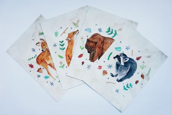 Ensemble de cartes postales des animaux de la forêt, 4€