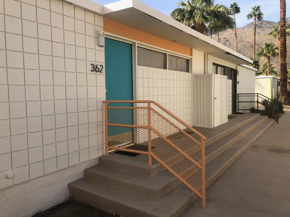 A restoration project at the Ocotillo Lodge includes repainting doors and beams to their original color. Funds raised during Modernism Week will go toward the project.