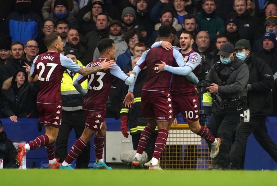 Villa celebrate the only goal of the game (PA)