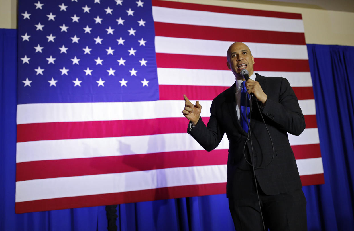 2020 Democratic presidential candidate Sen. Cory Booker speaks in North Las Vegas, Nev. (AP Photo/John Locher)