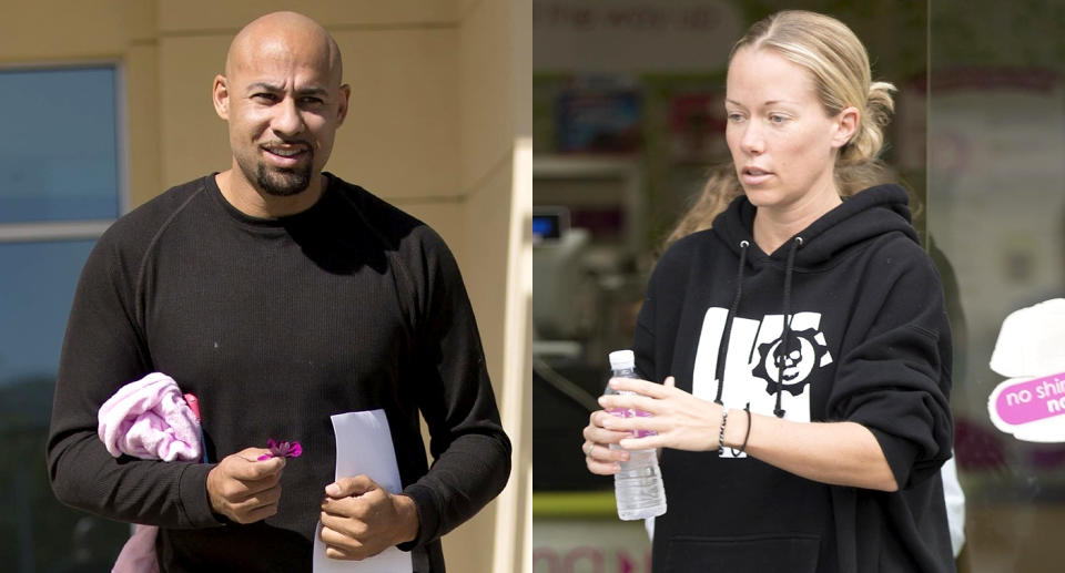 Hank and Kendra step out without their rings. (Photo: Backgrid)