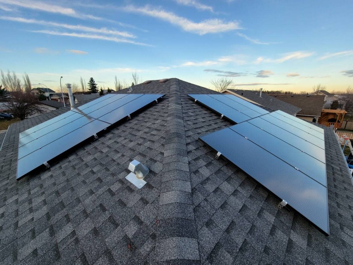 Solar panels installed on an Alberta home, a project that can now be financed by the city's new program. (Submitted by Tera Born - image credit)