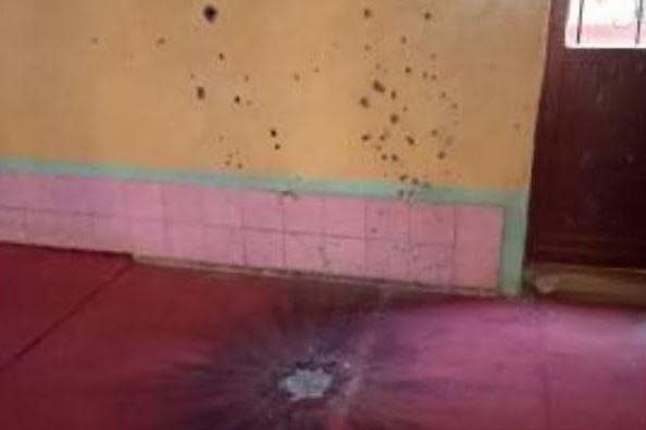 A photo included in a June 25, 2021 letter from a United Nations Panel of Experts on the Central African Republic shows damage from gunfire and a scorch mark on the carpet inside the Al Taqwa mosque in the town of Bambari. / Credit: United Nations