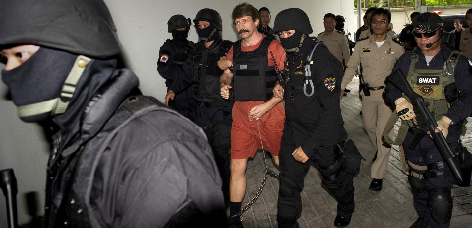 Accused Russian arms dealer Viktor Bout arrives at court in Bangkok on October 5, 2010.  / Credit: NICOLAS ASFOURI/AFP via Getty Images