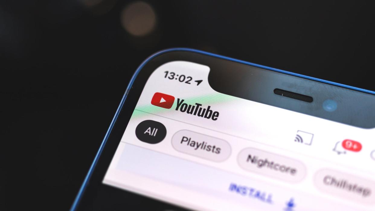 YouTube home screen on smartphone