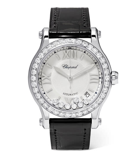 <p><strong>Chopard </strong>watch, $16,430, netaporter.com</p><p><a rel="nofollow noopener" href="https://www.net-a-porter.com/us/en/product/1009540/chopard/happy-sport-36-alligator--stainless-steel-and-diamond-watch" target="_blank" data-ylk="slk:BUY NOW;elm:context_link;itc:0;sec:content-canvas" class="link ">BUY NOW</a><br></p>