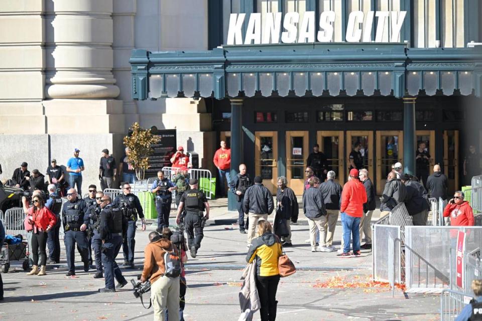 Fans clear the area around the Kansas City Chiefs’ Super Bowl victory rally after shots were fired near Union Station. Tammy Ljungblad/tljungblad@kcstar.com