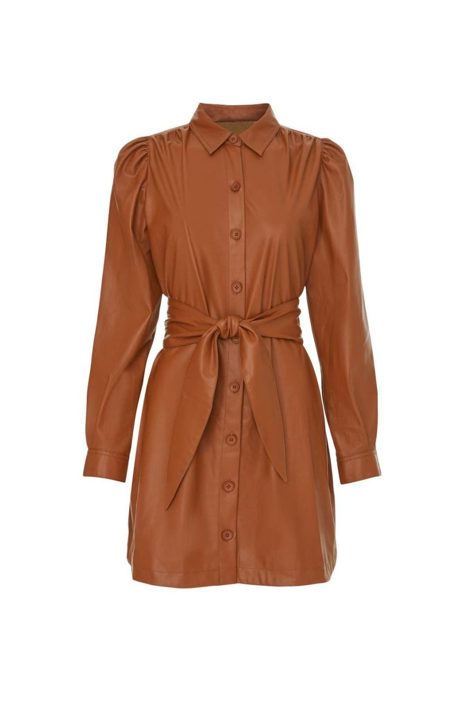 Rent the Runway Brown Faux Leather Shirtdress