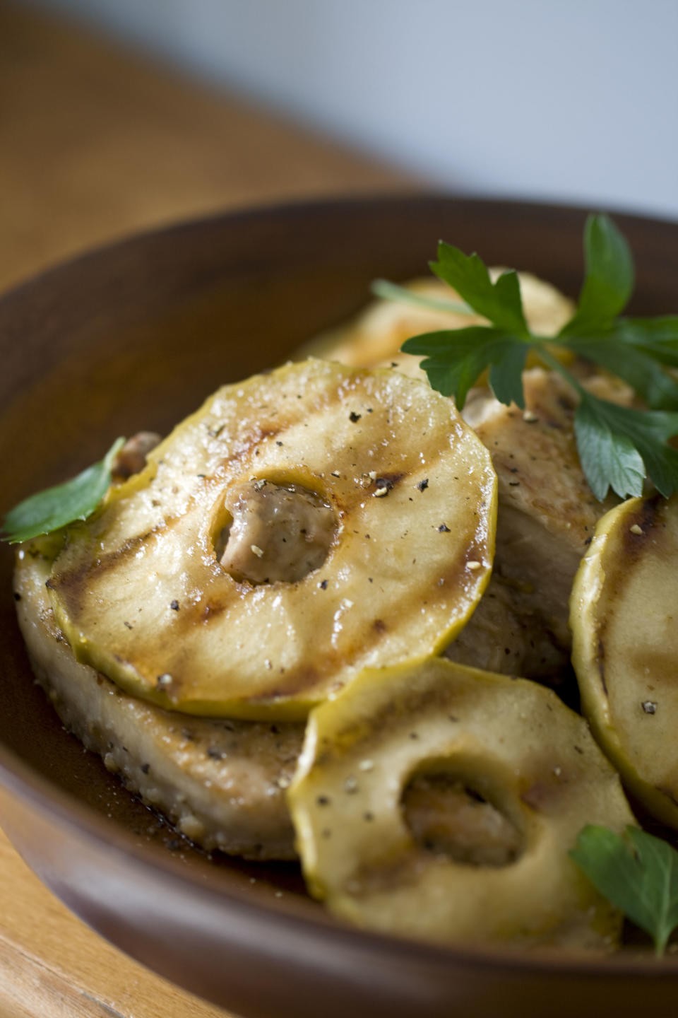 This Sept. 16, 2013 photo taken in Concord, N.H. shows a recipe for grilled maple glazed apple slices.(AP Photo/Matthew Mead)