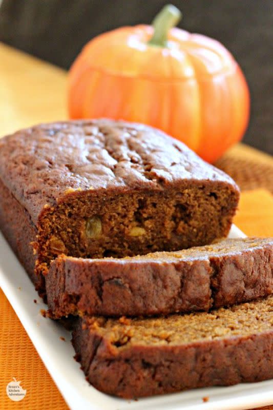 <p>Renee's Kitchen Adventures</p><p>This spiced pumpkin bread is spicy, sweet and unmistakably fall. It's also an easy pumpkin bread recipe you'll make again and again. </p><p><strong>Get the recipe: <em><a href="https://www.reneeskitchenadventures.com/2015/09/spiced-pumpkin-bread.html" rel="nofollow noopener" target="_blank" data-ylk="slk:Spiced Pumpkin Bread;elm:context_link;itc:0;sec:content-canvas" class="link rapid-noclick-resp">Spiced Pumpkin Bread</a></em></strong></p>