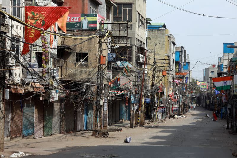 FILE PHOTO: A nearly deserted wholesale market is seen during lockdown to limit the spread of coronavirus in the old quarters of Delhi