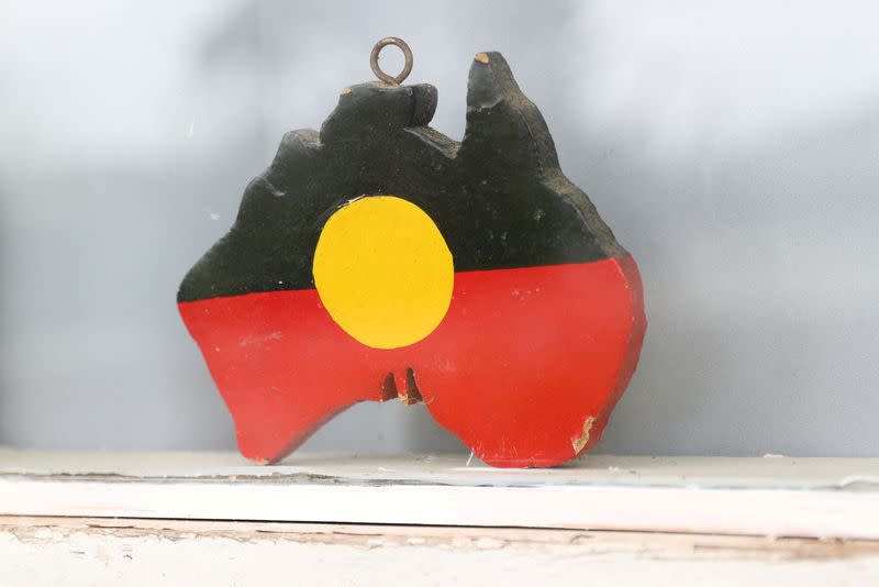 FILE PHOTO: A depiction of the Australian Aboriginal Flag is seen on a window sill in Sydney