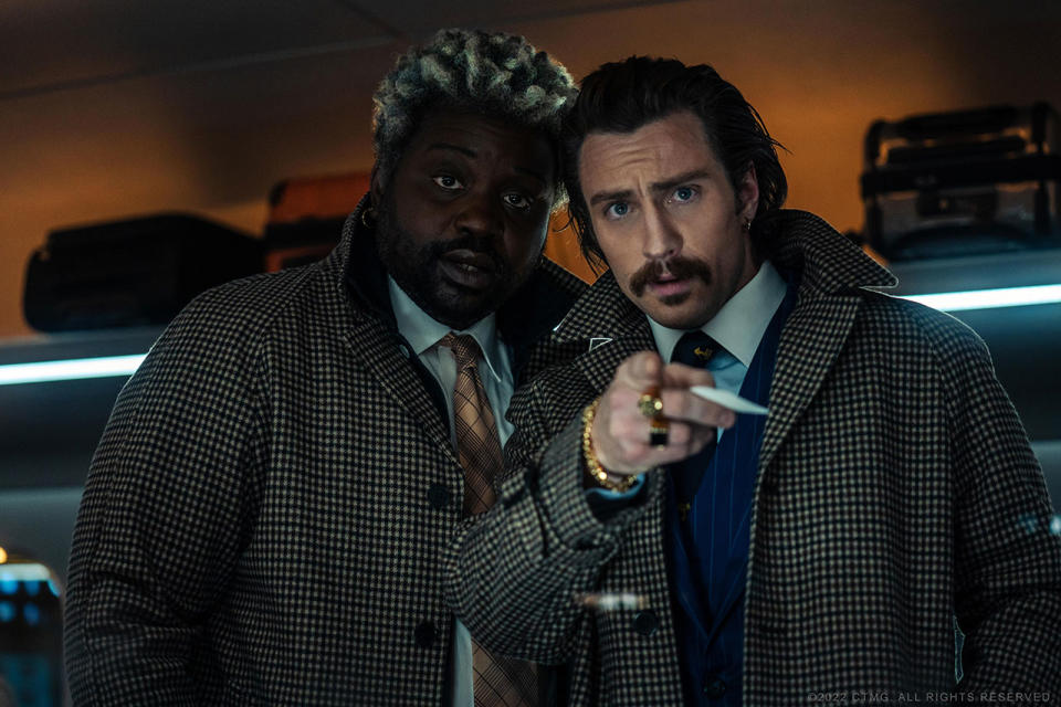 Brian Tyree Henry and Aaron Taylor-Johnson in “Bullet Train”