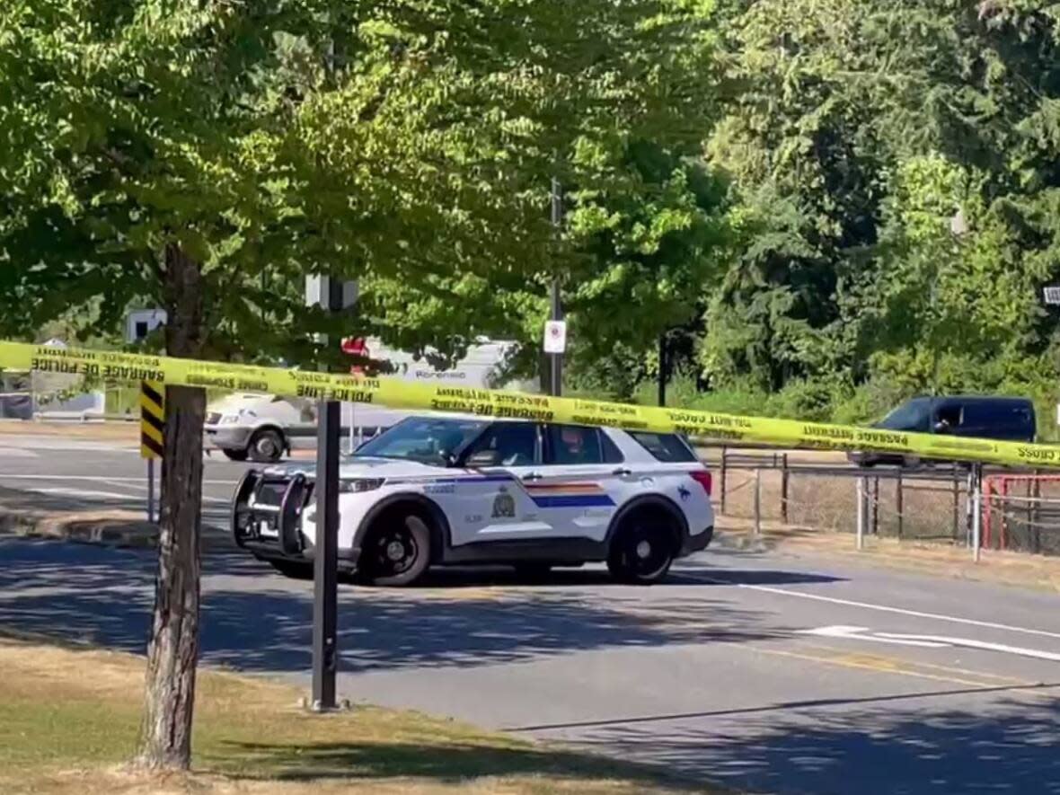 RCMP responded to a report of a shooting near South Surrey Athletic Park on July 30, and found three men suffering from gunshot wounds.  Two died, while a third is in hospital with life-threatening injuries, police say. (Sohrab Sandhu/CBC - image credit)