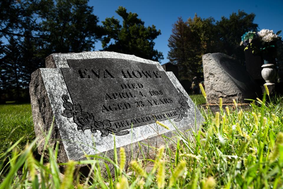 A headstone for Eva Howe at her grave in Grandview Cemetery on Tuesday, Aug. 29, 2023, in Fort Collins, Colo. Eva was murdered by her husband James in 1888.