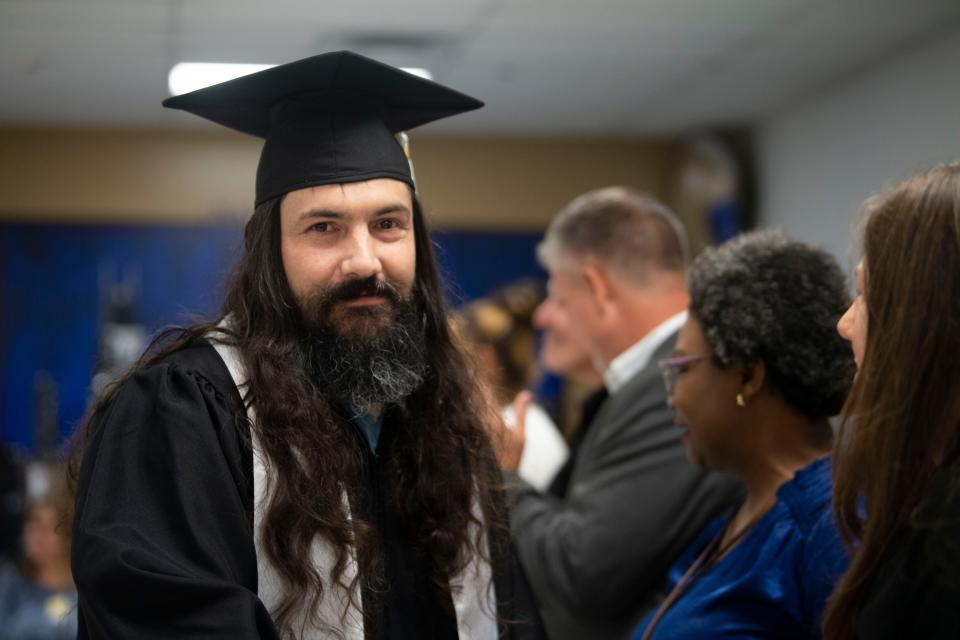 Allen Ellenburg during a graduation ceremony from an addiction program at Trousdale Turner Correctional Center in Trousdale County, Tenn., Friday, May 10, 2024.