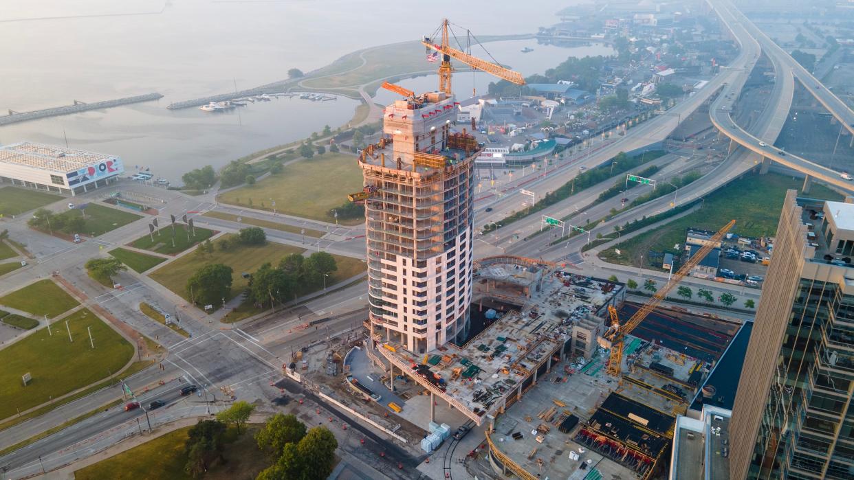 The Couture development construction continues in downtown Milwaukee along the Lake Michigan lakefront on Friday, June 30, 2023.