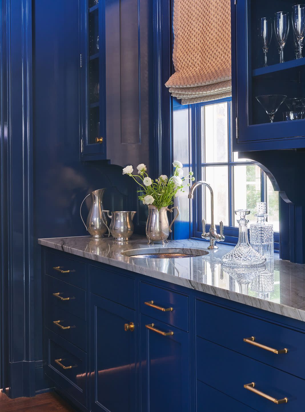 glossy blue butlers pantry