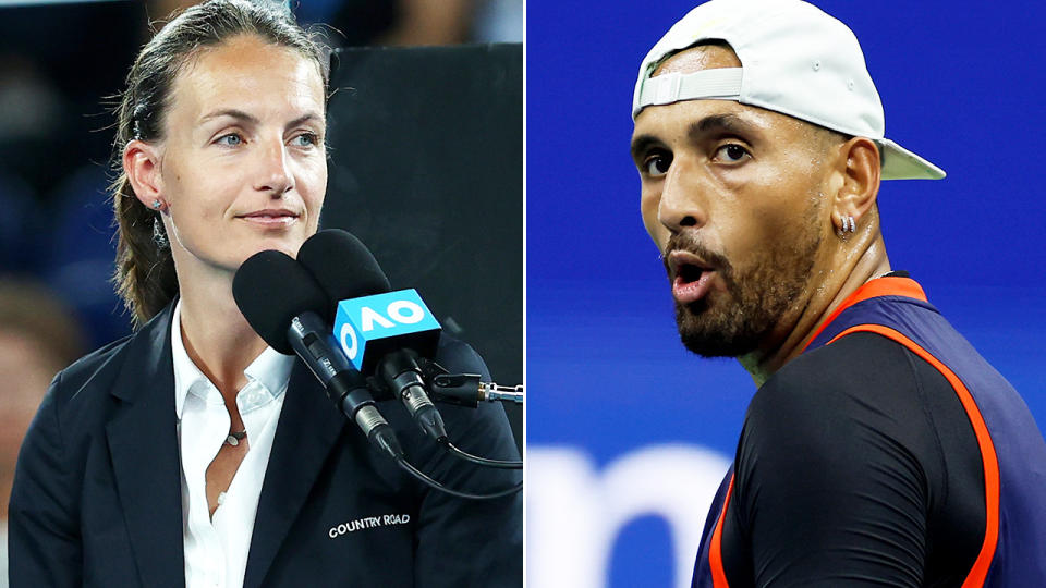 Nick Kyrgios and Eva Asderaki-Moore, pictured here during his clash with Daniil Medvedev at the US Open.