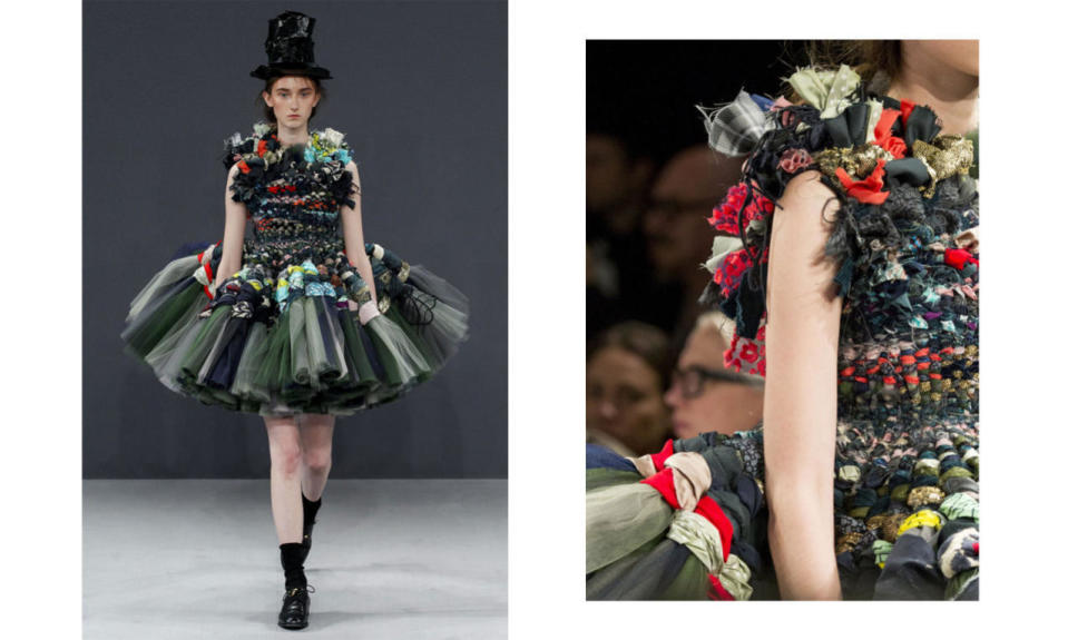 <p>Deranged ballerina meets mad hatter or avant-garde genius? Who cares — this is haute couture! And close up, you see the knots, the twists, and the hundreds of hours it took for this to be sewn together by hand. (<i>Photos: Getty Images)</i><br></p>