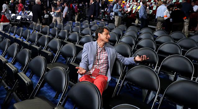 Former New York congressman Anthony Weiner attends the start of the second day of the Democratic National Convention at the Wells Fargo Center on July 26. Photo: Getty Images