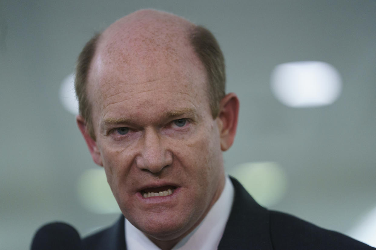 Senate Judiciary Committee member Chris Coons talks to media after the committee hearing on Sept. 28, 2018. (Photo: Carolyn Kaster/AP)