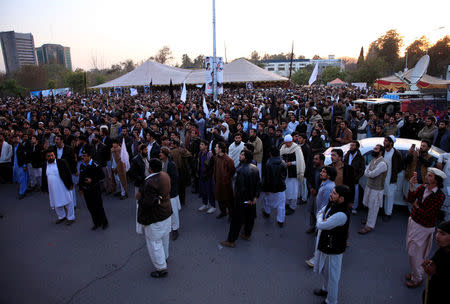 Members of the Pashtun community listen to speeches as they gather to protest against what they say are enforced “disappearances” and routine oppression, in Islamabad, Pakistan February 1, 2018. REUTERS/Faisal Mahmood