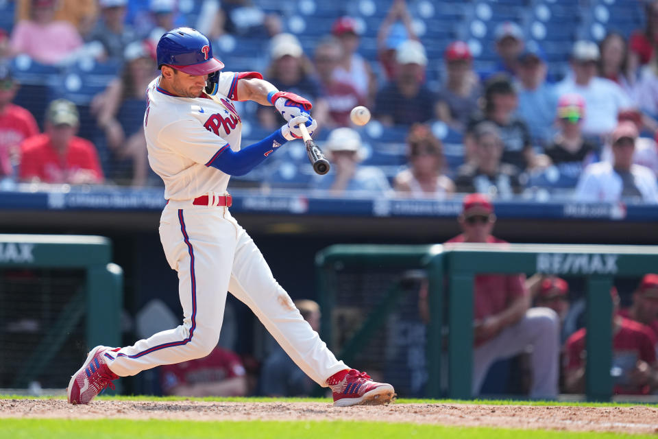 PHILADELPHIA, PA - MAY 24: Trea Turner #7 of the Philadelphia Phillies hits a two run home run in the bottom of the ninth inning against the Arizona Diamondbacks at Citizens Bank Park on May 24, 2023 in Philadelphia, Pennsylvania. The Phillies defeated the Diamondbacks 6-5. (Photo by Mitchell Leff/Getty Images)