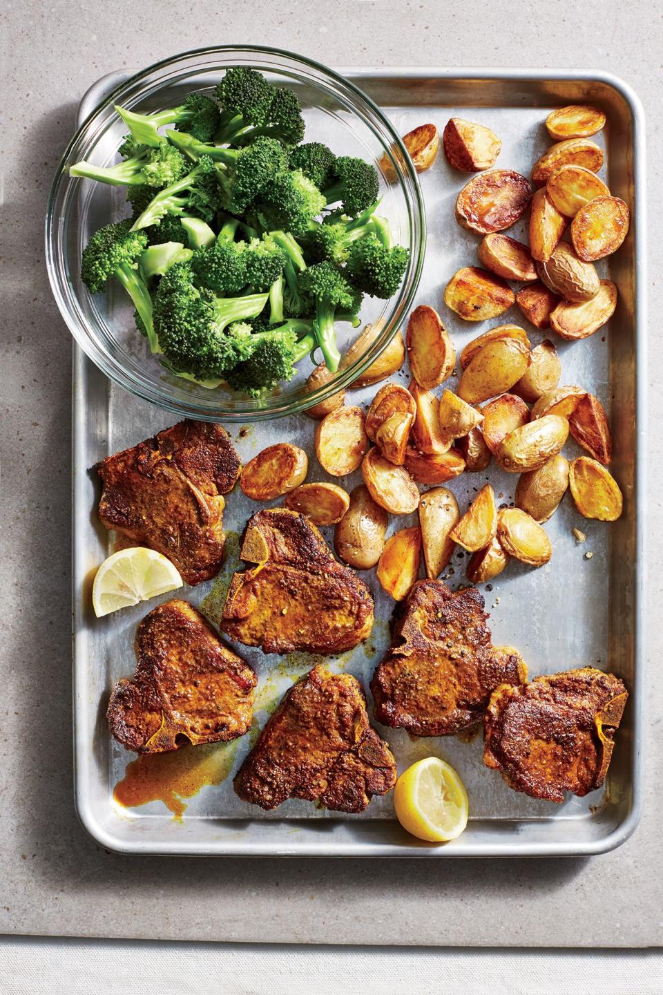 Turmeric Lamb Chops with Crispy Potatoes and Broccoli