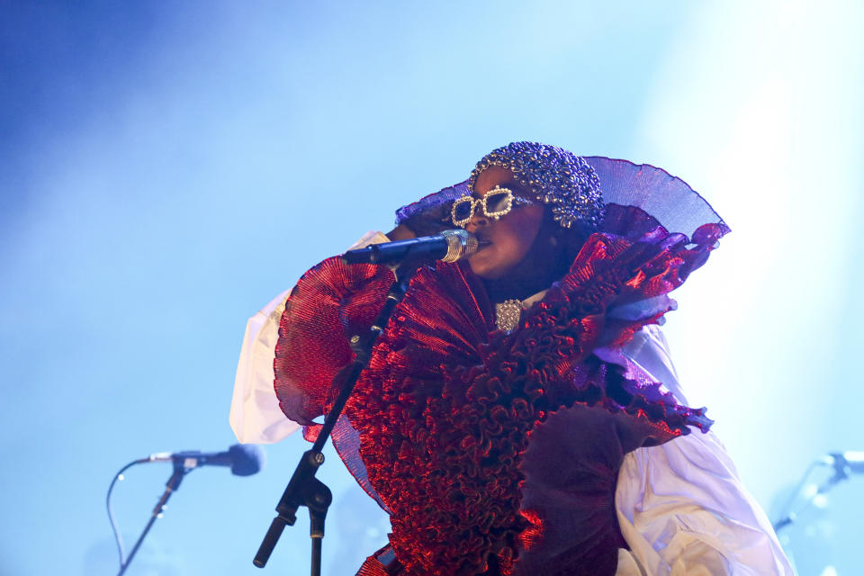 Lauryn Hill performs during "The Miseducation of Lauryn Hill" 25th anniversary tour on Tuesday, Oct. 17, 2023, at the Prudential Center in Newark, N.J. (Photo by Andy Kropa/Invision/AP)