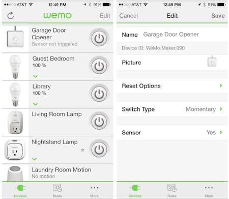 WeMo App: Showing WeMo Maker
