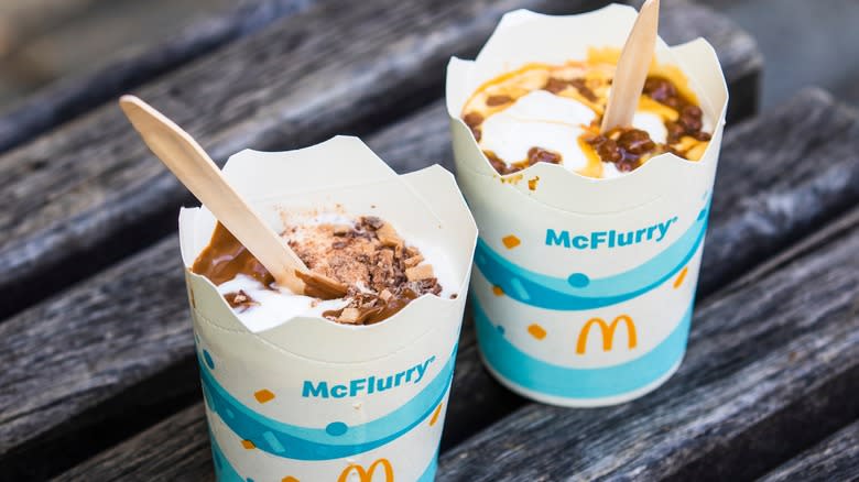 Two McFlurries on a table