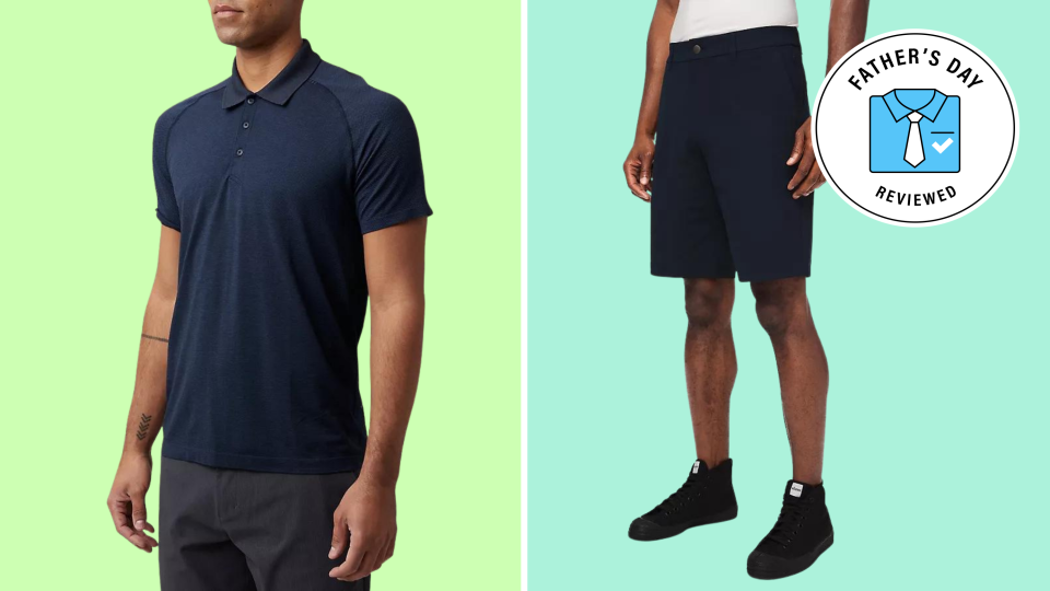 Father’s Day gifts for golf dads: lululemon polo and shorts.