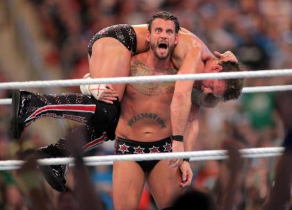 C.M. Punk competes against Chris Jericho at WrestleMania XXVIII on April 1, 2012. (AP)