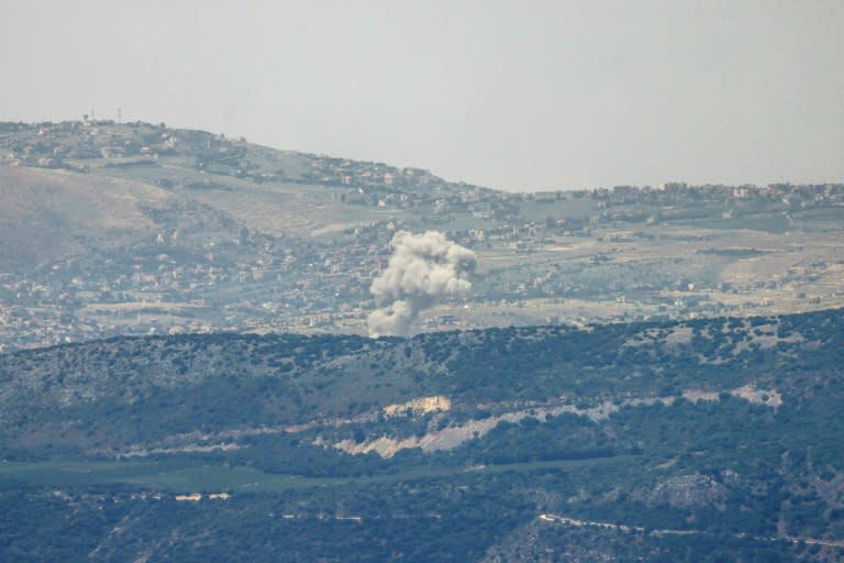 A picture taken from the northern Israeli border with Lebanon shows smoke billowing during Israeli bombardment of southern Lebanon on May 10 (Jalaa MAREY)