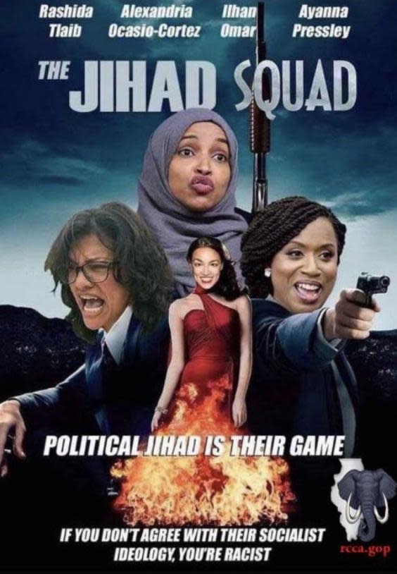 The 'Jihad Squad' poster that the Republican leaders' group posted on their official Facebook page (@kenvogel on Twitter)