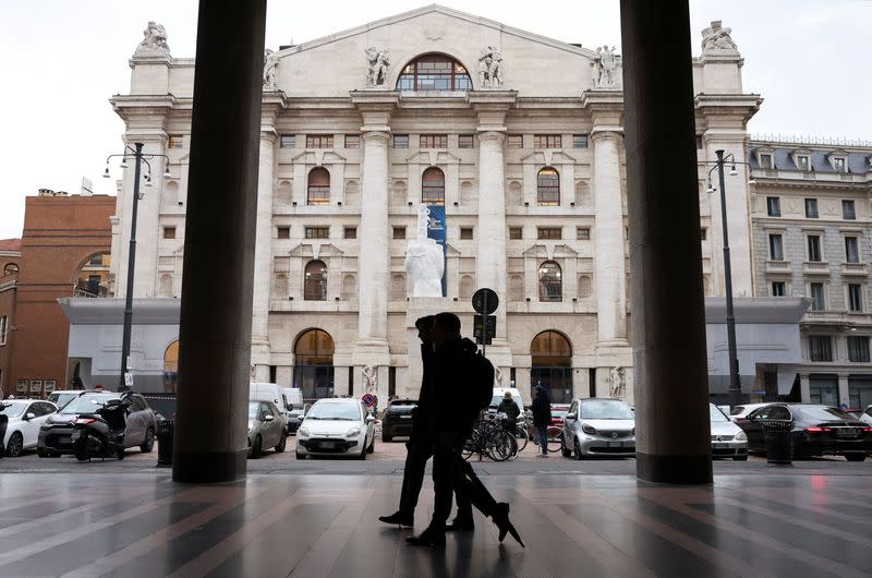 A view shows Milan stock exchange building in downtown Milan