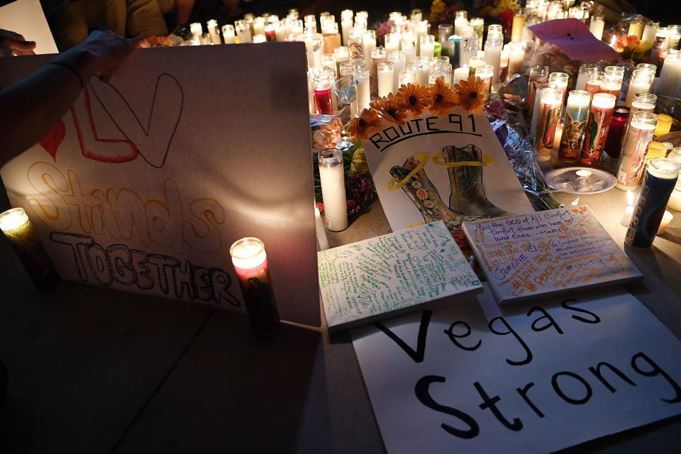 &nbsp;A vigil on the Las Vegas strip for the victims.