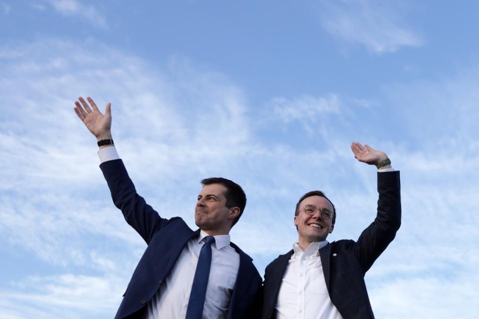 Then Democratic presidential candidate Pete Buttigieg and his husband, Chasten Buttigieg, in February 2020.