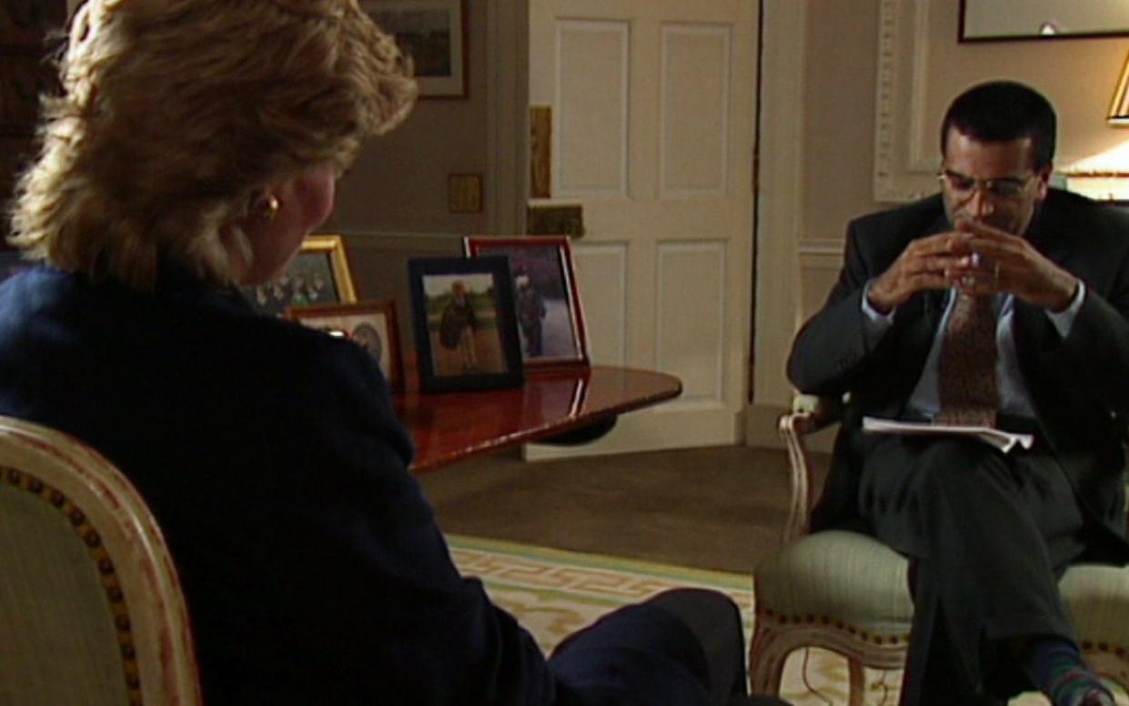 Screen shots from the famous 1995 interview as shown on BBC BBC reports on its own scandal at The Martin Bashir interview with Princess Diana in 1995 which used mock up bank statements to get her speak Picture by Pixel8000 - News Scans