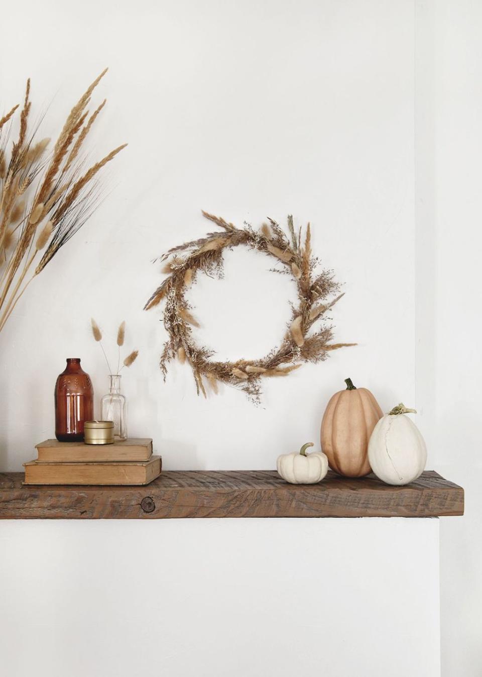 dried grass wreath fall mantel decor