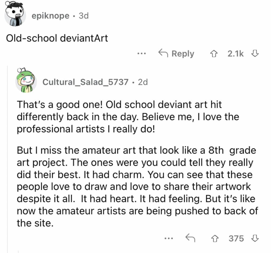 Reddit screenshot about how it's harder and harder to be a successful amateur artist online.