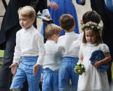 <p>The royal tots were dressed in blue and white as they took on the roles of page boy and flowergirl. Photo: Australscope </p>