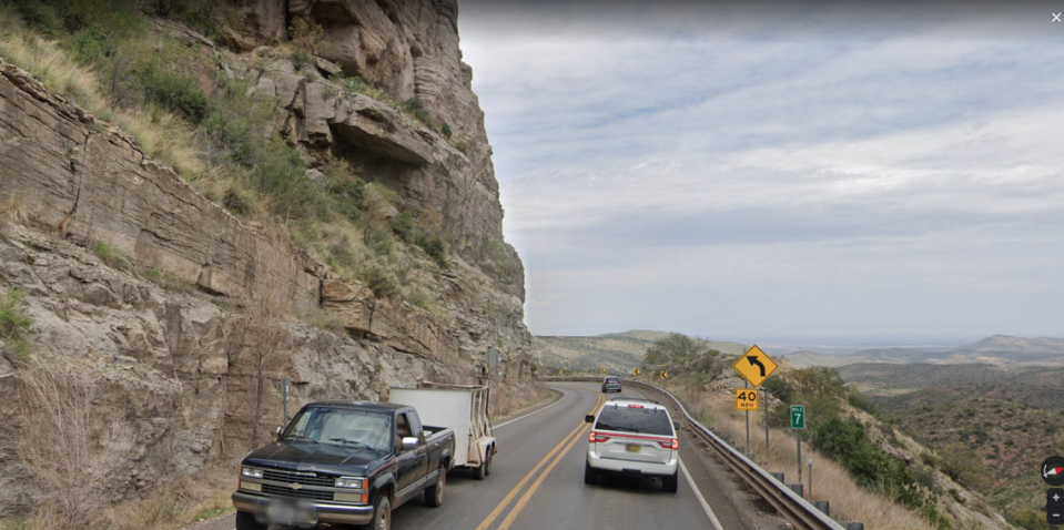The flat layer of rock jutting out of the cliff side is what fell on U.S. 82, officials say.
