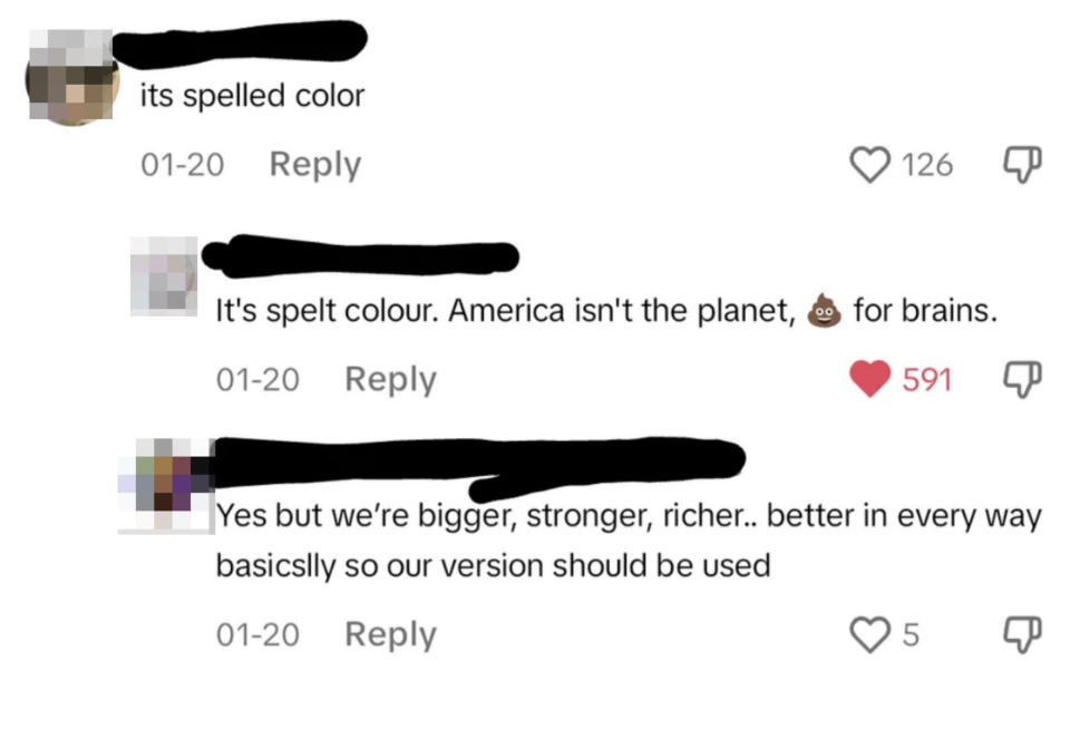 person says "it's spelled color" and that american spelling should rule because america is better in every way