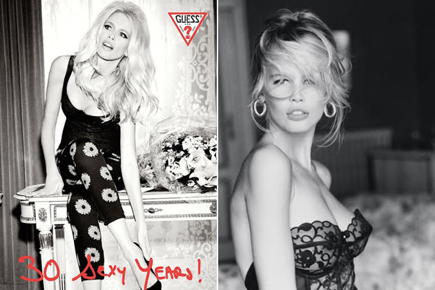 Zeitreise mit Guess: Claudia Schiffer vor 23 Jahren (links) und heute (rechts) (Bilder: PR)